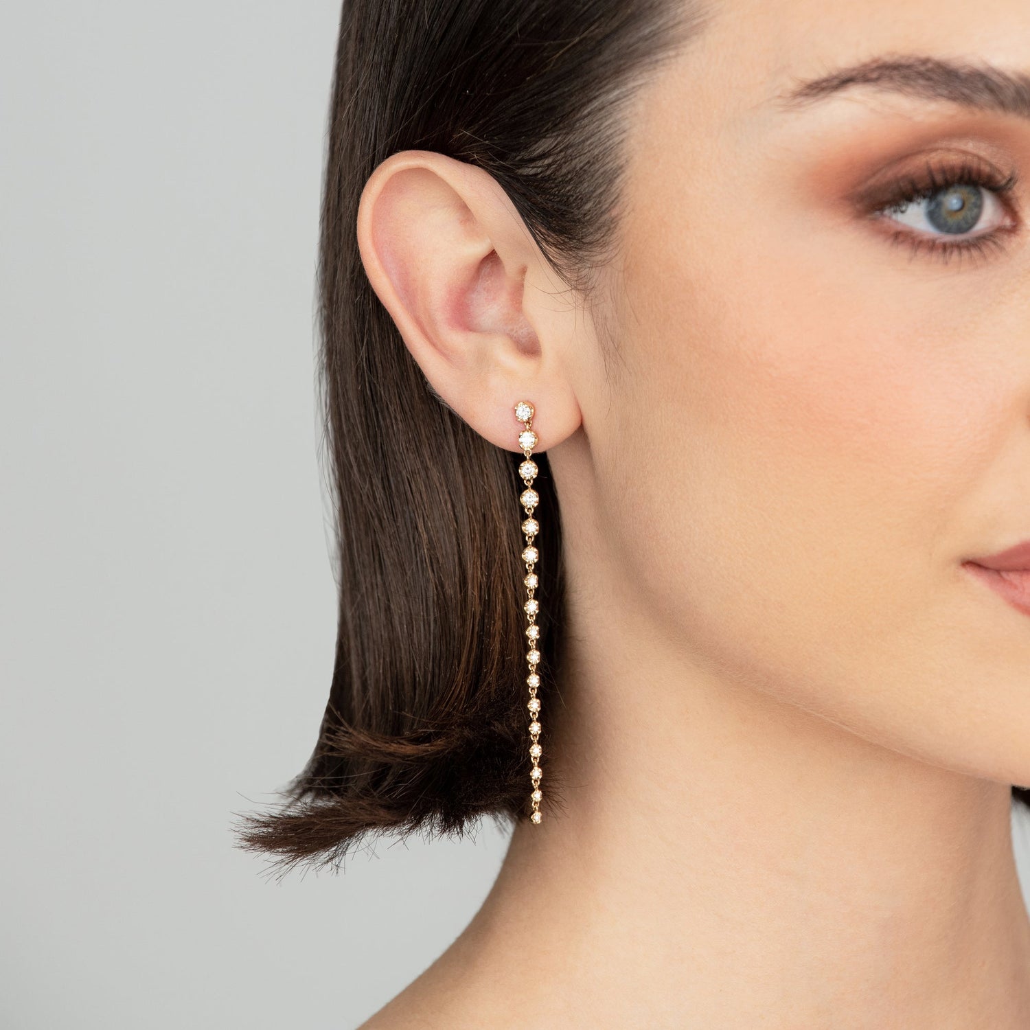 Long Graduated Diamond Earrings 14k White Gold