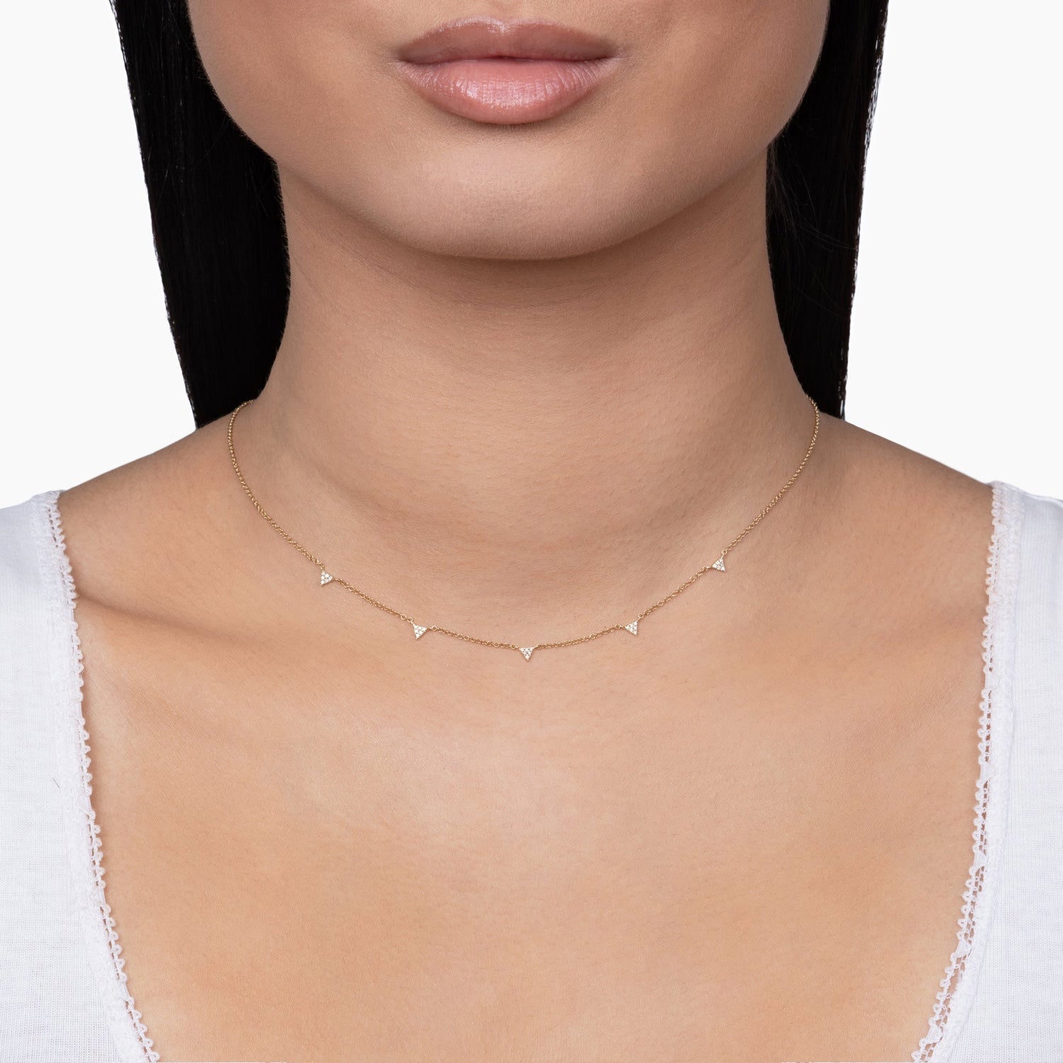 Small 5 Pave Diamond Triangle Station Necklace – Ali Weiss Jewelry